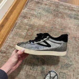 Silver/black fur lined sneakers